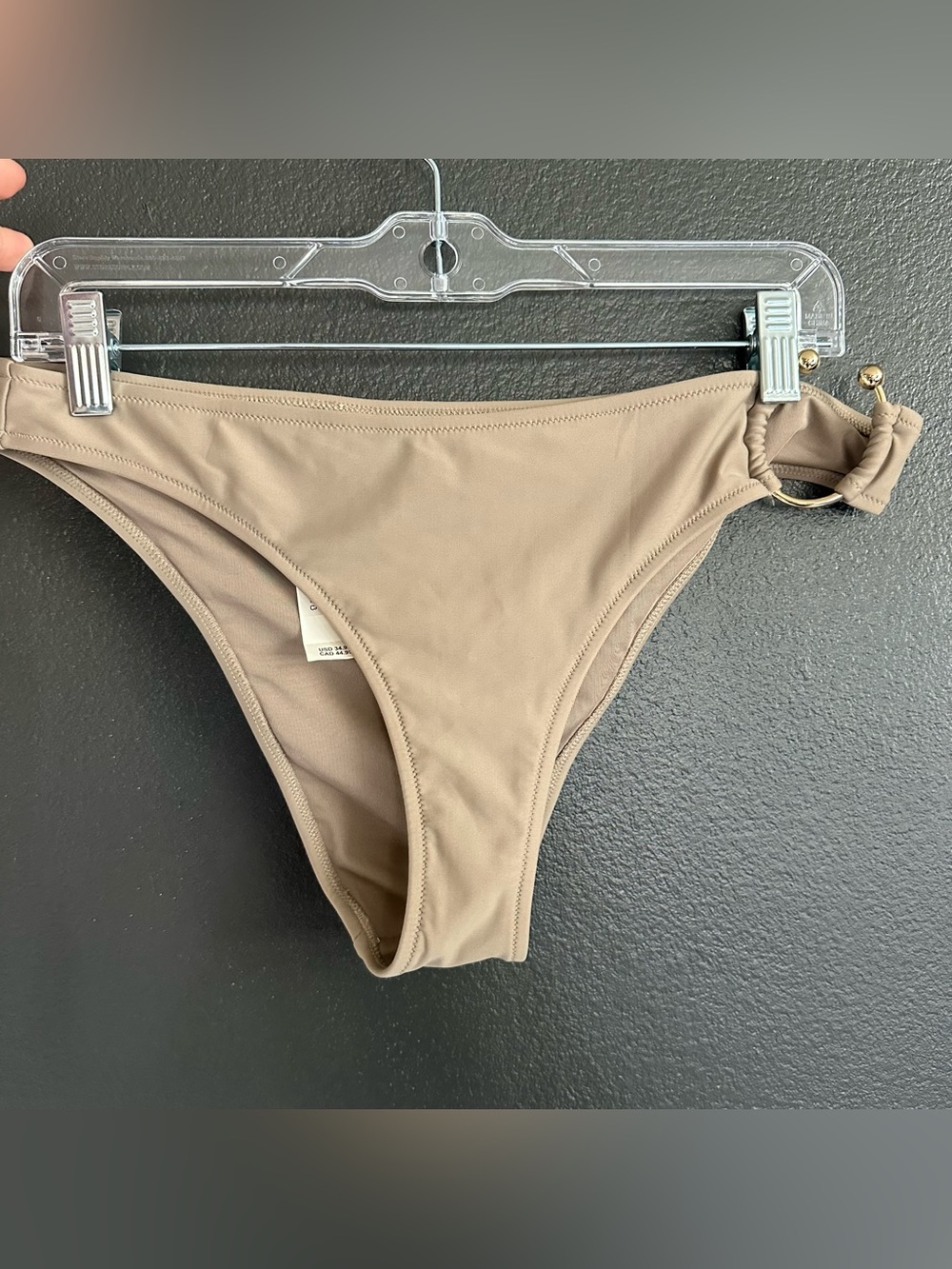 Aerie Real Good Cheeky Bikini Bottom Tan Neutral Ring Detail Size L NWT